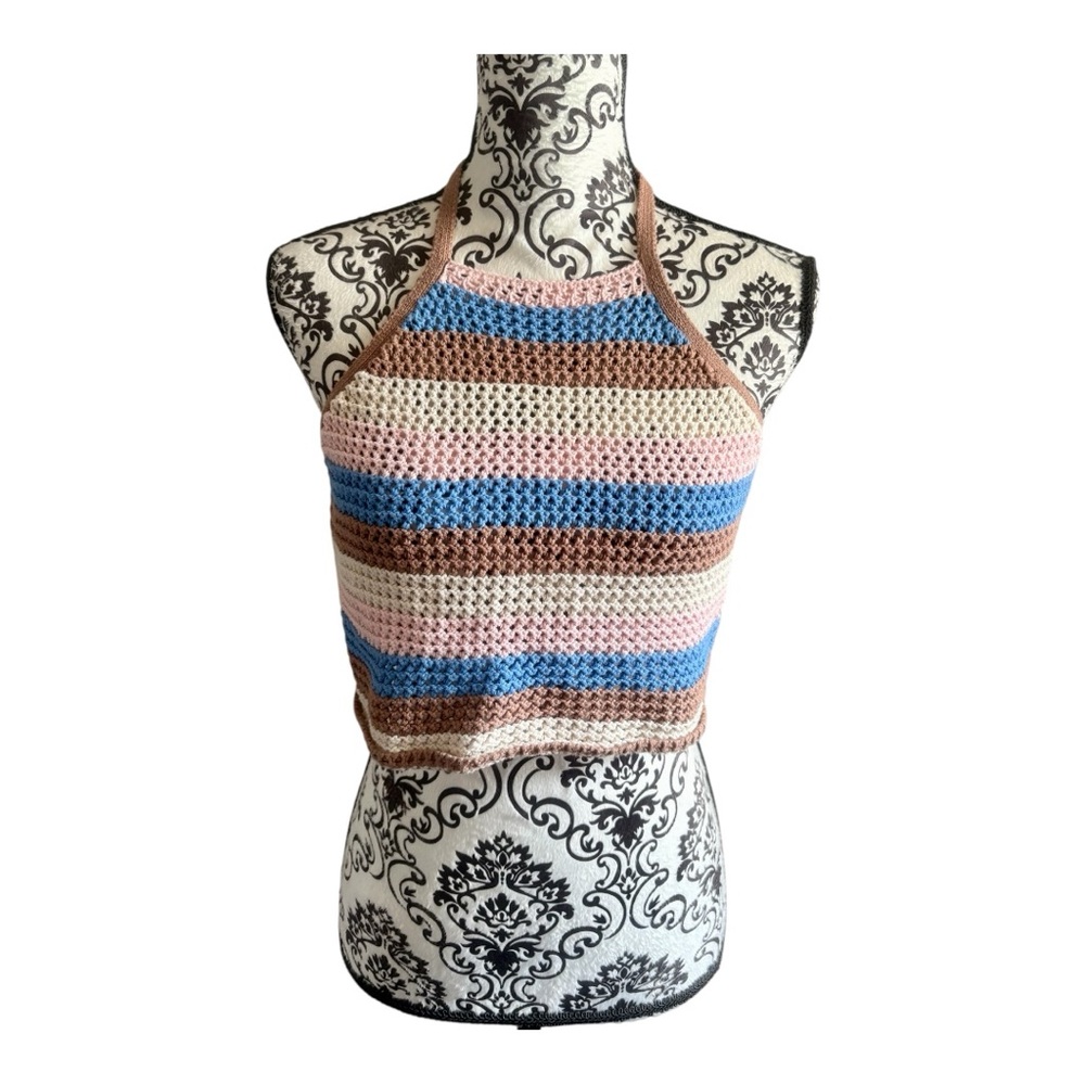 STREETWEAR SOCIETY Striped Crochet Halter Top